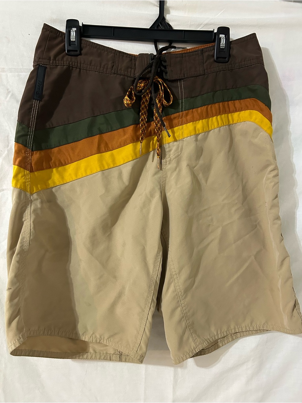 Vintage Y2K Reef Board Shorts Men’s Swim Trunks Brown Tan Colorblock Surf Sz L